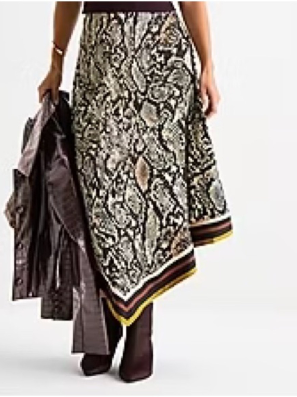 Worthington Snake-Print Asymmetric Hem Skirt - Black & Cream with Yellow Trim